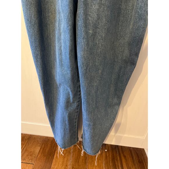 Old Navy Denim Overalls Men’s Size Large Blue Jean Cutoff Hem Adjustable Straps - Picture 4 of 11